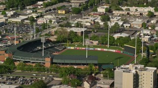 AX129_027E - 5.5K stock footage video of circling Spring Mobile Ballpark during a game, Salt Lake City, Utah