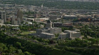 AX129_040E - 5.5K aerial stock footage of orbiting Utah State Capitol, Temple Square and Downtown Salt Lake City, Utah
