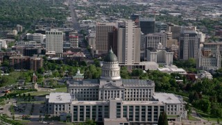 AX129_041 - 5.5K stock footage aerial video of orbiting Utah State Capitol, Temple Square and Downtown Salt Lake City, Utah
