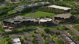 AX129_071 - 5.5K aerial stock footage approach University of Utah office buildings, Salt Lake City, Utah
