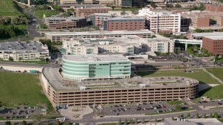 AX129_078 - 5.5K stock footage aerial video of circling the University of Utah Hospital building, Salt Lake City, Utah