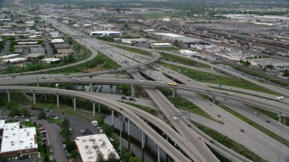 AX130_011 - 5.5K stock footage aerial video approach and fly over I-80 and I-15 interchange, Salt Lake City, Utah