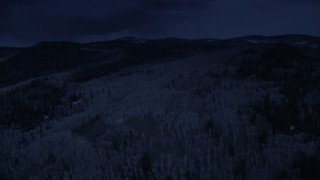 AX130_202_DFN - Aerial stock footage of 4K day for night color corrected aerial footage flyby evergreen forest, aspen trees covering mountain slopes, Fishlake National Forest, Utah