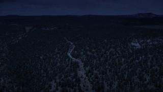 AX130_348_DFN - Aerial stock footage of 4K day for night color corrected aerial footage of flying over desert vegetation, approaching a canyon, Dixie National Forest, Utah