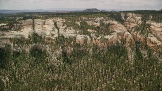 AX130_353 - 5.5K aerial stock footage of flying by mountain slopes topped with desert vegetation, Dixie National Forest, Utah