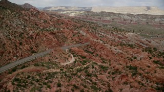 AX131_092 - 5.5K aerial stock footage pan across Highway 89, Glen Canyon National Recreation Area, Utah, Arizona