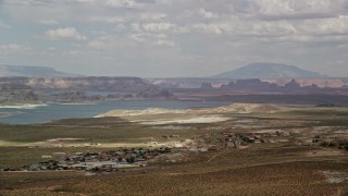 AX131_126E - 5.5K aerial stock footage video of a wide view of Lake Powell, Glen Canyon National Recreation Area, Utah, Arizona