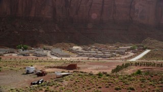 AX132_138 - 5.5K aerial stock footage of Goulding's Lodge near Monument Valley Airport, Goulding, Utah
