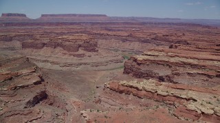 AX136_232 - 5.5K aerial stock footage approach butte, Colorado River, and Meander Canyon, Canyonlands National Park, Utah