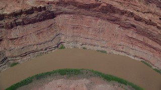 AX136_245 - 5.5K aerial stock footage bird's eye view of the Colorado River in Meander Canyon, Canyonlands National Park, Utah