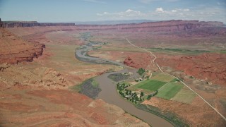 AX137_091 - 5.5K aerial stock footage of the Sorrel River Ranch Resort and Spa by Colorado River, Moab, Utah