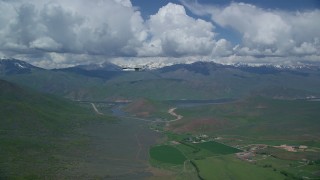 AX140_158 - 5.5K aerial stock footage of aTecnam P2006T flying near Deer Creek Reservoir, Utah