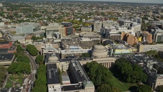 AX142_042E - 5.5K aerial stock footage approaching Massachusetts Institute of Technology (MIT), Cambridge, Massachusetts