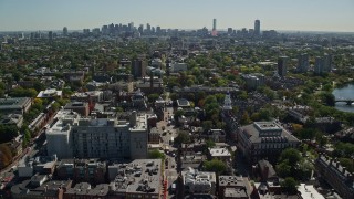 AX142_083 - 5.5K stock footage aerial video flying by Harvard University, Lowell House, Cambridge, Massachusetts