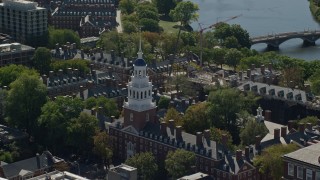 AX142_084 - 5.5K aerial stock footage flying by Harvard University, Lowell House, Cambridge, Massachusetts