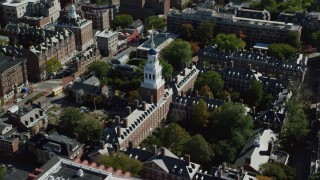 AX142_089 - 5.5K stock footage aerial video orbiting Harvard University, Lowell House, Cambridge, Massachusetts