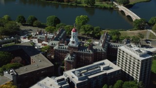 AX142_092 - 5.5K stock footage aerial video orbiting Harvard University, Dunster House, Cambridge, Massachusetts