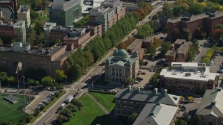 AX142_146 - 5.5K aerial stock footage approaching Greek Orthodox Cathedral of New England, Boston, Massachusetts