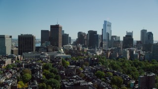 AX142_175 - 5.5K aerial stock footage of Massachusetts State House, Beacon Hill, Downtown Boston, Massachusetts