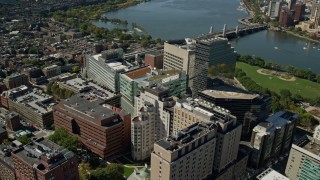 AX142_199 - 5.5K stock footage aerial video flying by Massachusetts General Hospital, tilt down, West End, Downtown Boston, Massachusetts