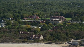 AX143_176E - 5.5K aerial stock footage flying by Nickerson Mansion, Ocean Edge Resort, Cape Cod, Brewster, Massachusetts