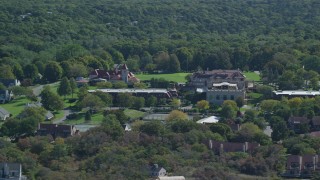 AX143_177 - 5.5K aerial stock footage flying by Nickerson Mansion, Ocean Edge Resort, Cape Cod, Brewster, Massachusetts