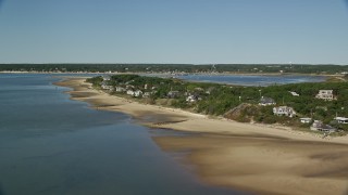 AX143_193E - 5.5K aerial stock footage flying over beachfront homes, approach Chipman's Cove, Wellfleet, Massachusetts