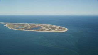 AX144_064 - 5.5K aerial stock footage flying away from Monomoy Island, Cape Cod, Massachusetts