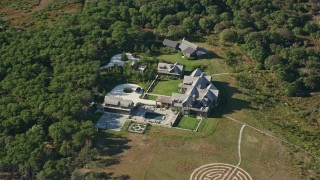 AX144_125 - 5.5K aerial stock footage of a bird's eye over mansion, Chappaquiddick Island, Martha's Vineyard, Massachusetts