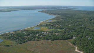AX144_126 - 5.5K stock footage aerial video of homes near Katama Bay, Chappaquiddick Island, Martha's Vineyard, Massachusetts