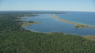 AX144_146 - 5.5K stock footage aerial video of Forest, Sengekontacket Pond, Edgartown, Martha's Vineyard, Massachusetts