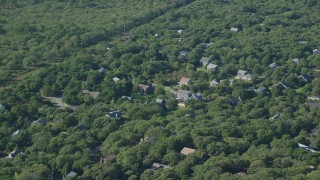 AX144_149 - 5.5K stock footage aerial video of Island homes, forest, Edgartown, Martha's Vineyard, Massachusetts