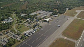 AX144_152E - 5.5K aerial stock footage flying over Martha's Vineyard Airport, West Tisbury, Massachusetts