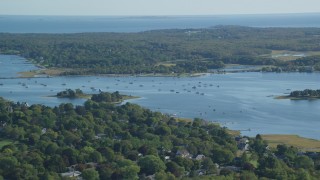 AX144_208 - 6k aerial stock footage flying by Apponagansett Bay, Dartmouth, Massachusetts