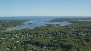 AX144_210 - 6k aerial stock footage flying by Apponagansett Bay, Dartmouth, Massachusetts