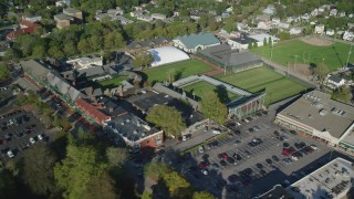 AX144_242 - 6k aerial stock footage orbiting International Tennis Hall of Fame, Newport Casino, Newport, Rhode Island
