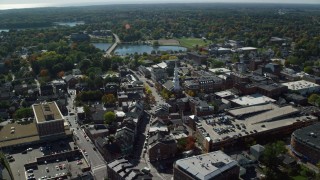 AX147_176 - 6k aerial stock footage of North Church of Portsmouth in autumn, Portsmouth, New Hampshire