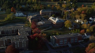 AX149_081 - 5.5K aerial stock footage approaching and flying over the Maine Maritime Academy, autumn, Castine, Maine