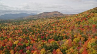AX150_161E - 5.5K aerial stock footage flying over dense forest, autumn, approaching White Mountains, New Hampshire