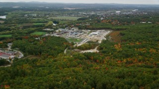 AX151_170 - 5.5K aerial stock footage approaching the New Hampshire State Prison, autumn, Concord, New Hampshire