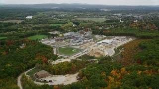 AX151_171 - 5.5K aerial stock footage flying by New Hampshire State Prison, autumn, Concord, New Hampshire