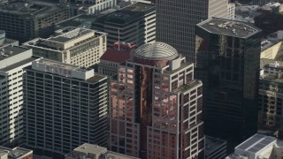 AX153_076 - 5.5K aerial stock footage tracking 1000 Broadway building in Downtown Portland, Oregon