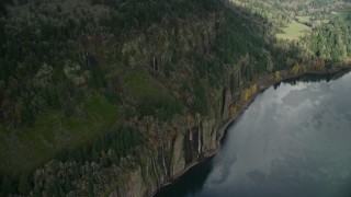 AX153_187 - 5.5K aerial stock footage of a bird's eye view of waterfalls in Columbia River Gorge, Oregon