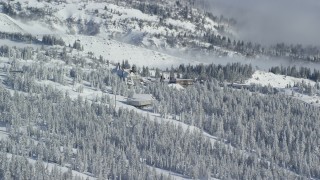 AX154_087 - 5.5K stock footage aerial video orbiting Timberline Lodge at Mount Hood, Cascade Range, Oregon