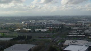 AX154_251 - 5.5K aerial stock footage approaching the Intel Ronler Acres Campus in Hillsboro, Oregon