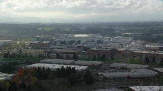 AX154_252 - 5.5K aerial stock footage flying by the Intel Ronler Acres Campus in Hillsboro, Oregon