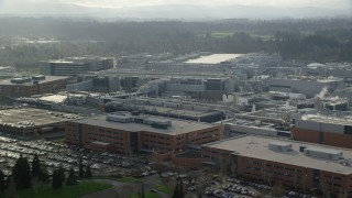 AX154_253 - 5.5K aerial stock footage flying by the Intel Ronler Acres Campus in Hillsboro, Oregon