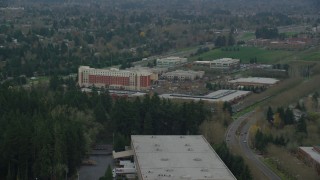 AX155_004 - 5.5K aerial stock footage approaching Embassy Suites in Hillsboro, Oregon