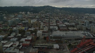 AX155_032 - 5.5K aerial stock footage flying by downtown buildings and Union Station in Downtown Portland, Oregon