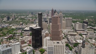 AX36_037E - 4.8K aerial stock footage approaching skyscrapers, Downtown Atlanta, Georgia